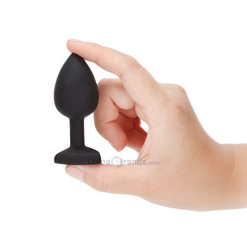 Small BLACK Silicone butt plug with CLEAR Jewel