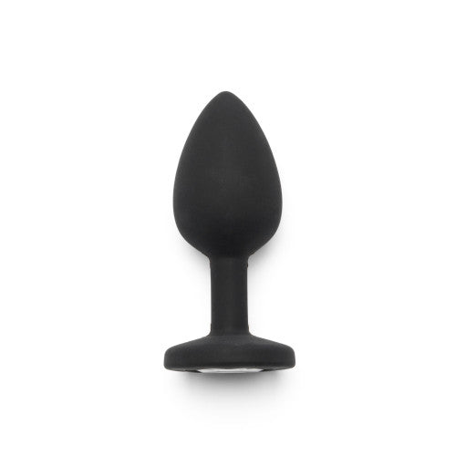 Small BLACK Silicone butt plug with CLEAR Jewel