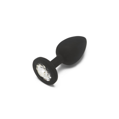 Small BLACK Silicone butt plug with CLEAR Jewel