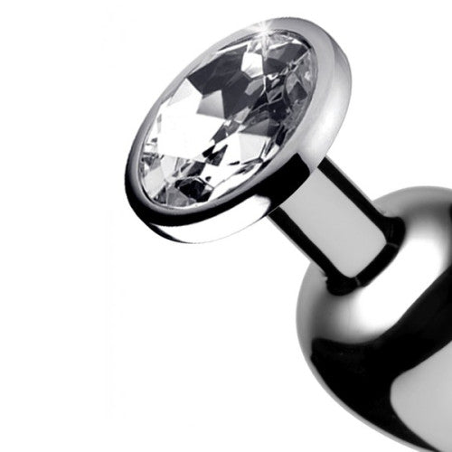 MEDIUM Metal Butt Plug Crystal Clear Gem 8cm