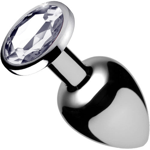 MEDIUM Metal Butt Plug Crystal Clear Gem 8cm