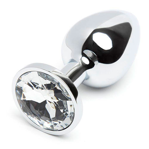 MEDIUM Metal Butt Plug Crystal Clear Gem 8cm