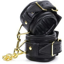 Black Leather Padded ANKLE Leg Cuffs with Golden Chain