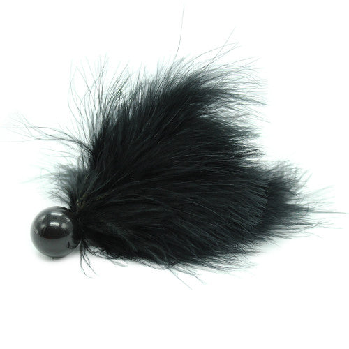 Black feather tickler with bead base handle 12 cm