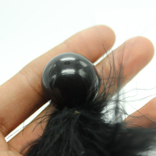 Black feather tickler with bead base handle 12 cm