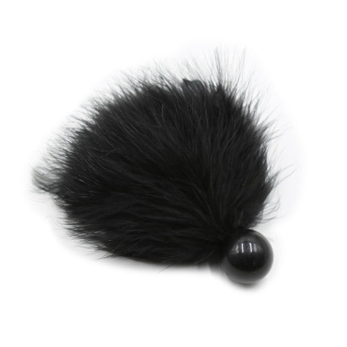 Black feather tickler with bead base handle 12 cm