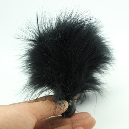 Black feather tickler with bead base handle 12 cm