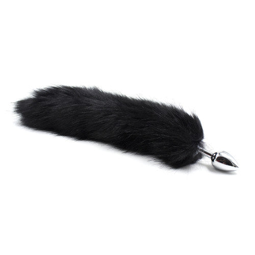 Black Faux Fur Tail with metal butt plug-SMALL