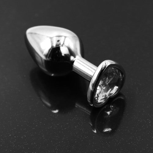 Medium Heart Base Metal Butt Plug Clear 8cm