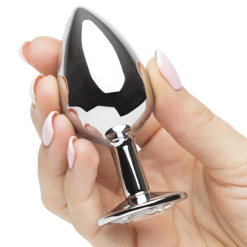Medium Heart Base Metal Butt Plug Clear 8cm