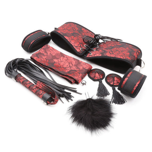 Six Piece Red Satin Bondage Set for Women
