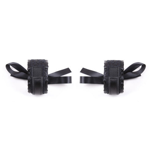 Naughty Toys Black Lace-Satin Blindfold with Hand Cuffs