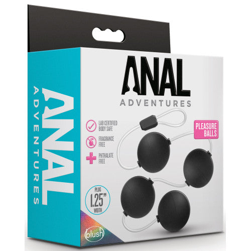 Four black anal balls on a high strength retrieval cord 38 x Ø 3,1 cm