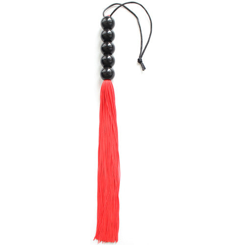 Red Mini silicone flogger with 6 beads handle 22 cm