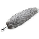 Grey faux fur Fox tail with metal butt plug MEDIUM