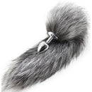 Grey faux fur Fox tail with metal butt plug MEDIUM