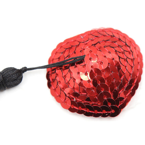 Red Heart Burlesque Sequin Nipple Black Tassels