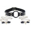 Mouth gag with rubber O-Ring and chain nipple clamps