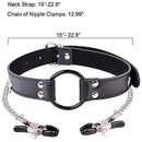 Mouth gag with rubber O-Ring and chain nipple clamps