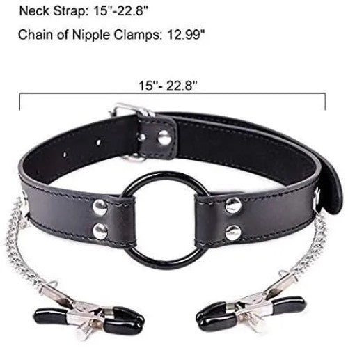 Mouth gag with rubber O-Ring and chain nipple clamps