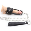 Leather cock ring with metal chain leash