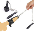 Leather cock ring with metal chain leash