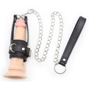Leather cock ring with metal chain leash