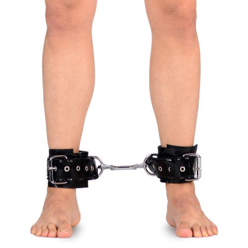 Naughty Toys ONE SIZE Grained shiny Vinyl look Ankle Cuffs BLACK