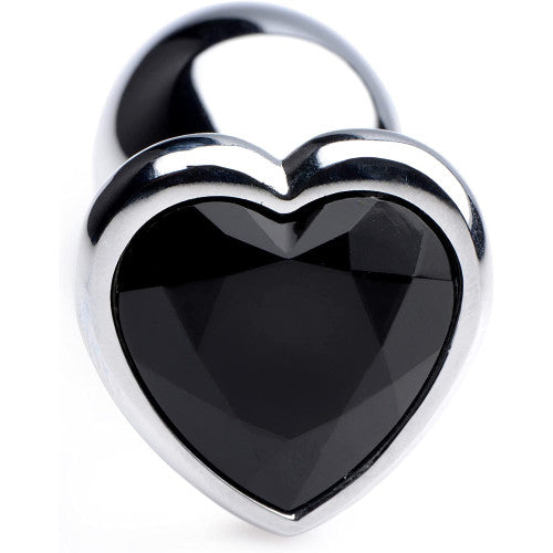 LARGE heart base metal butt plug BLACK 9 X Ø 4 cm