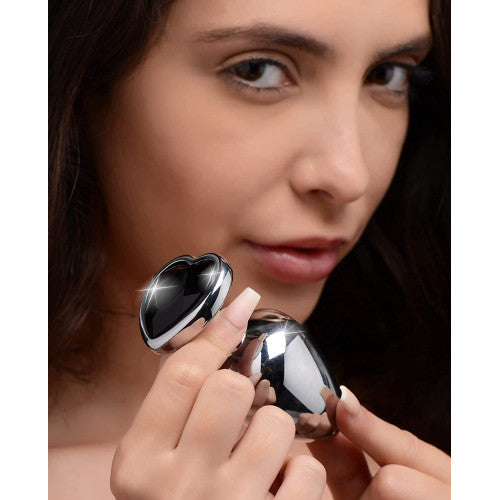 LARGE heart base metal butt plug BLACK 9 X Ø 4 cm