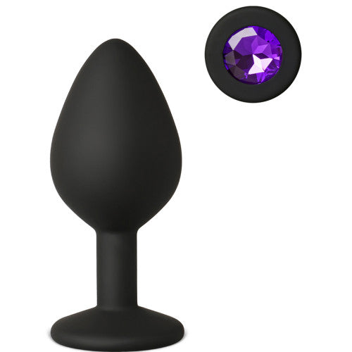 Black Medium Size Silicone Anal Plug with Purple Diamond