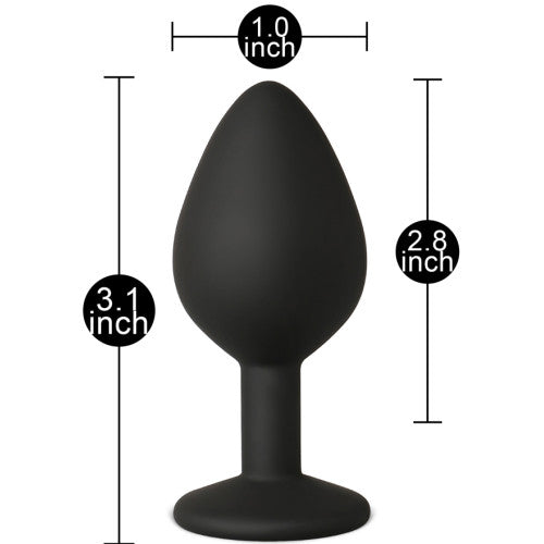 Black Medium Size Silicone Anal Plug with Purple Diamond