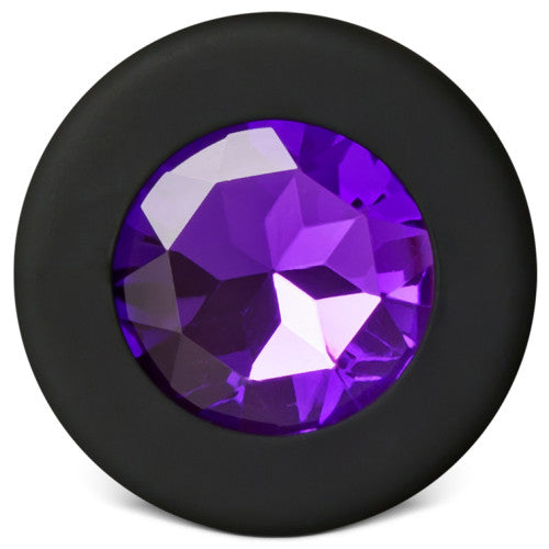 Black Medium Size Silicone Anal Plug with Purple Diamond