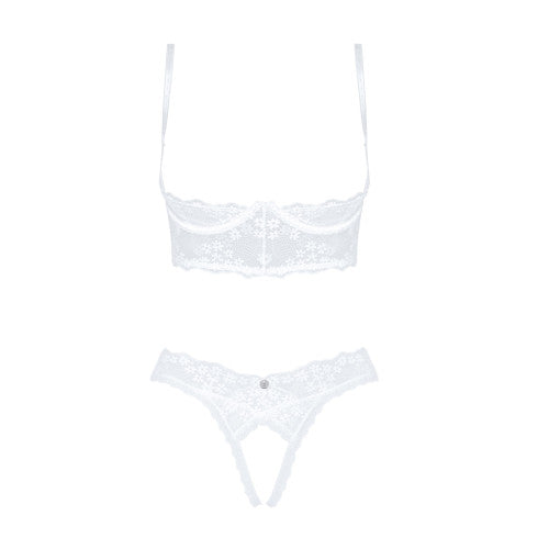 Obsessive Heavenlly white cupless bra and crotchless thong set