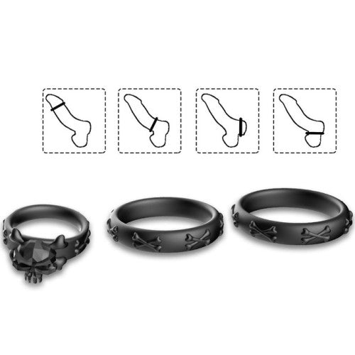 TOYBOY STAY HARD BLACK PIRATE Trio silicone rings