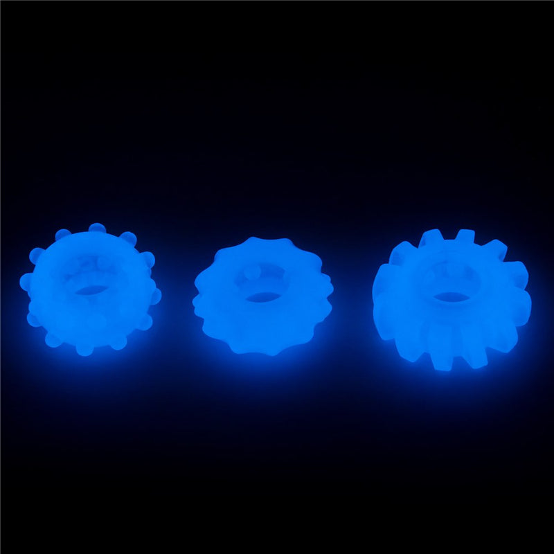 Lovetoy Lumino Play Set of 3 Penis Rings – Blue Glow
