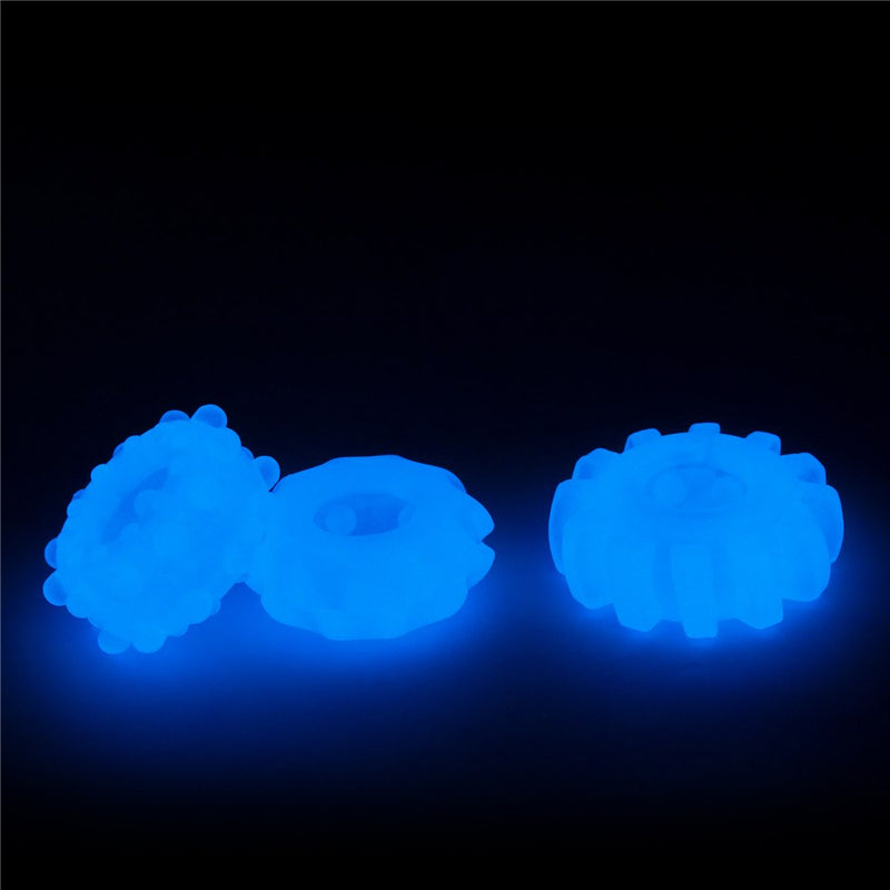 Lovetoy Lumino Play Set of 3 Penis Rings – Blue Glow