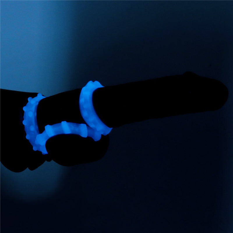 Lovetoy Lumino Play Set of 3 Penis Rings – Blue Glow