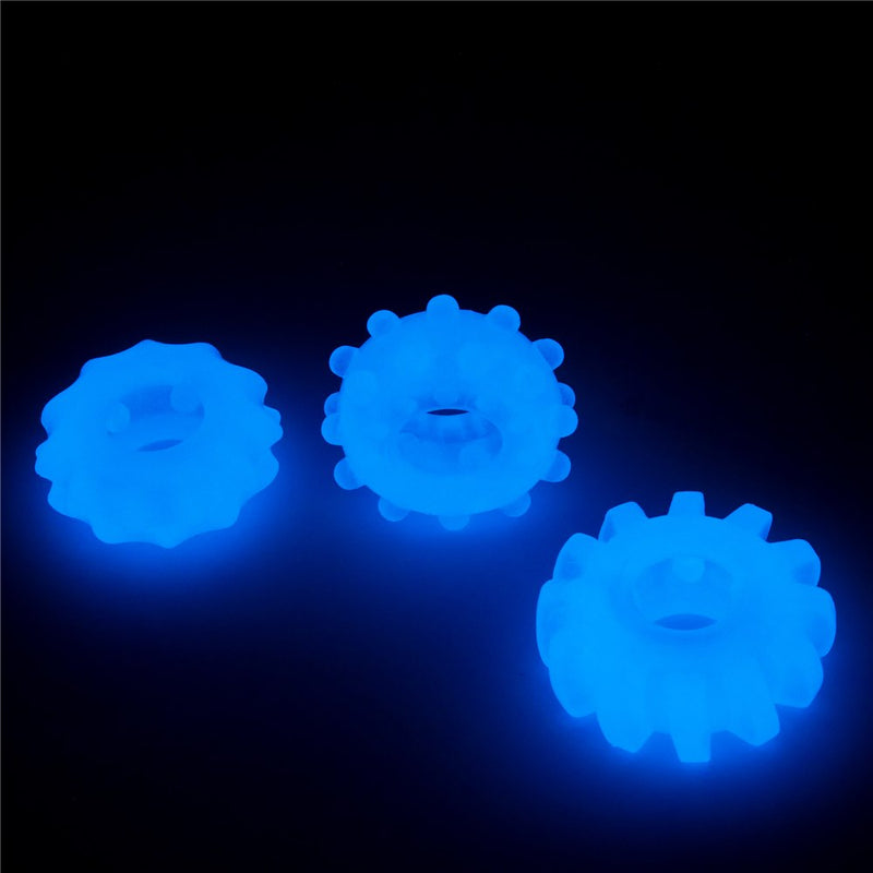 Lovetoy Lumino Play Set of 3 Penis Rings – Blue Glow