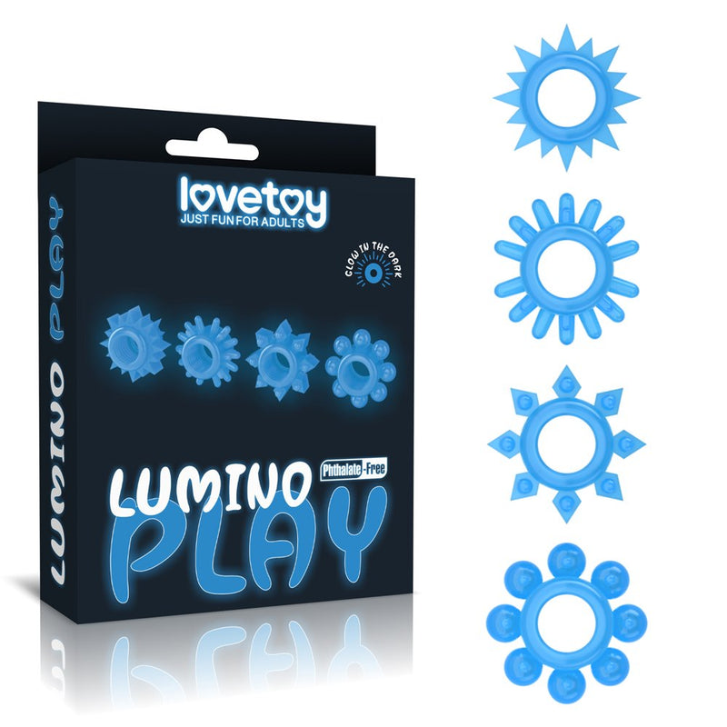 Lovetoy Lumino Play Set of 4 Penis Rings – Blue Glow