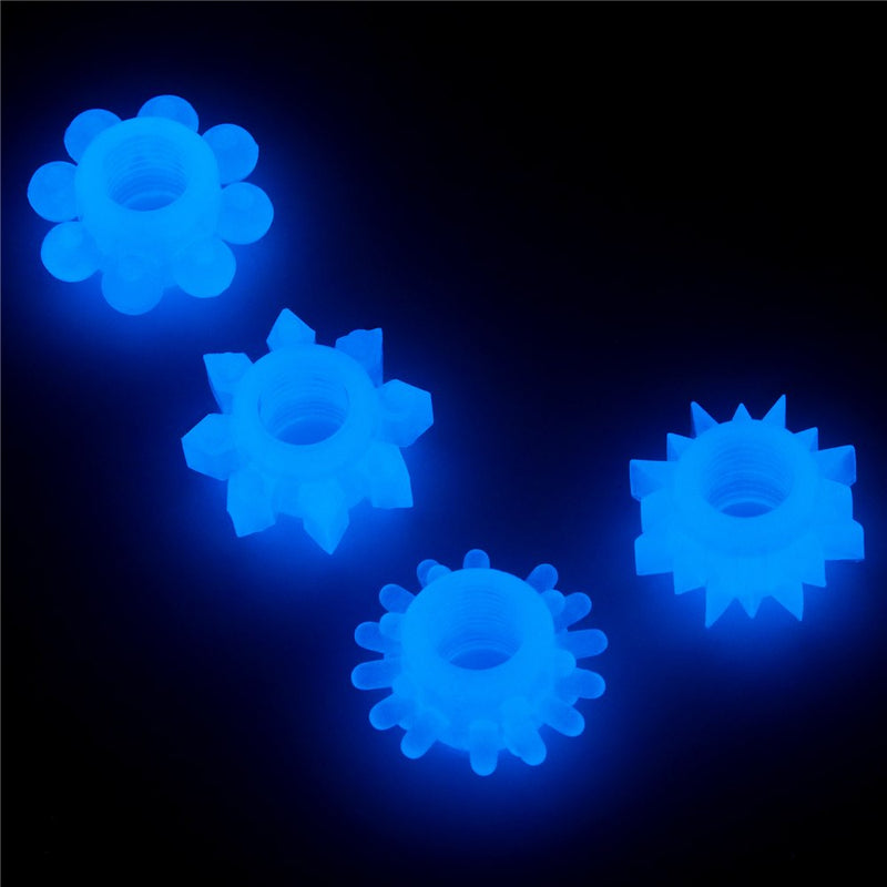 Lovetoy Lumino Play Set of 4 Penis Rings – Blue Glow