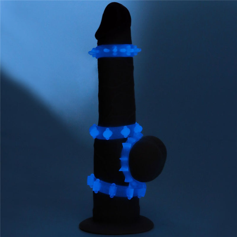 Lovetoy Lumino Play Set of 4 Penis Rings – Blue Glow