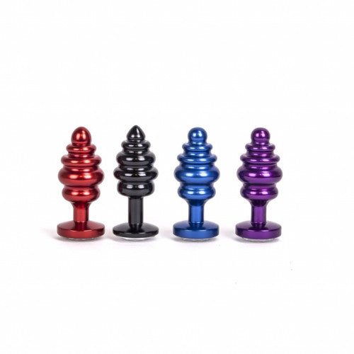 Purple Small spiral Aluminium Anal Plug with crystal white jewel