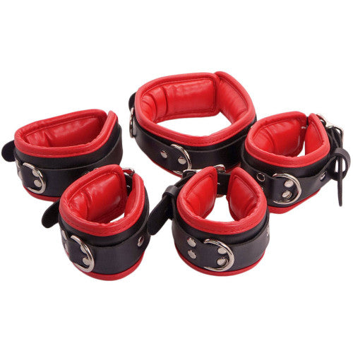 Red and Black Bdsm Adjustable Padded Leather Ankle Handcuffs