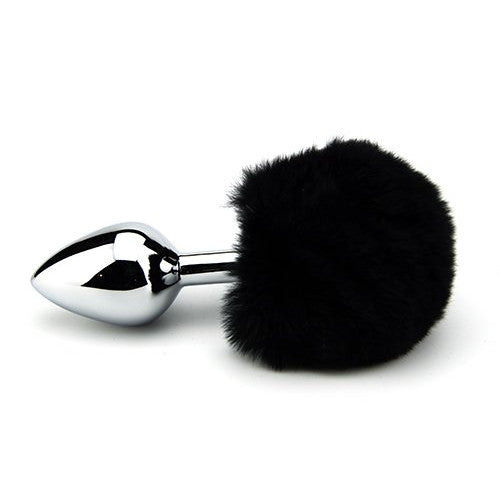 Small Aluminum butt Plug with black Bunny synthetic Tail