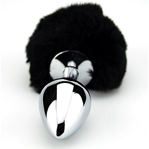 Small Aluminum butt Plug with black Bunny synthetic Tail