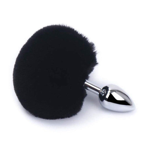 Small Aluminum butt Plug with black Bunny synthetic Tail