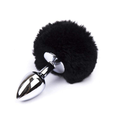 Small Aluminum butt Plug with black Bunny synthetic Tail