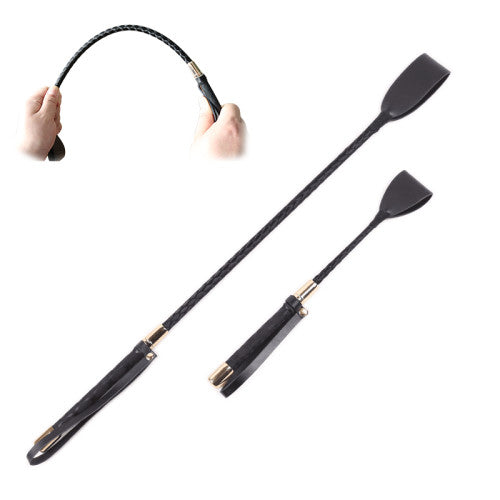 Black BDSM Crop with golden metal endings 45 cm