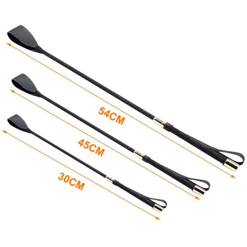 Black BDSM Crop with golden metal endings 45 cm